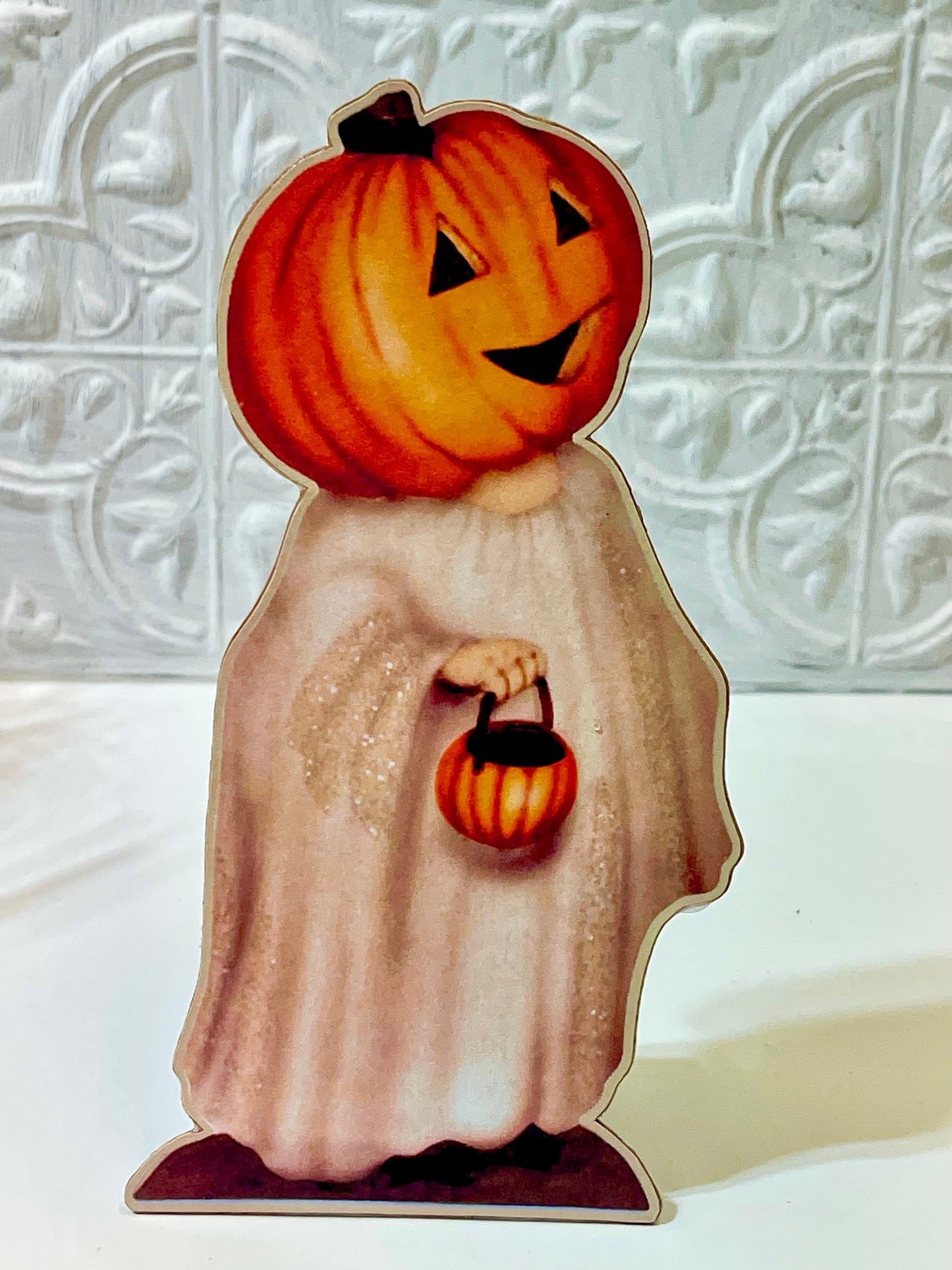 Antique Halloween Decor Pumpkin Head Dummy Board Standee