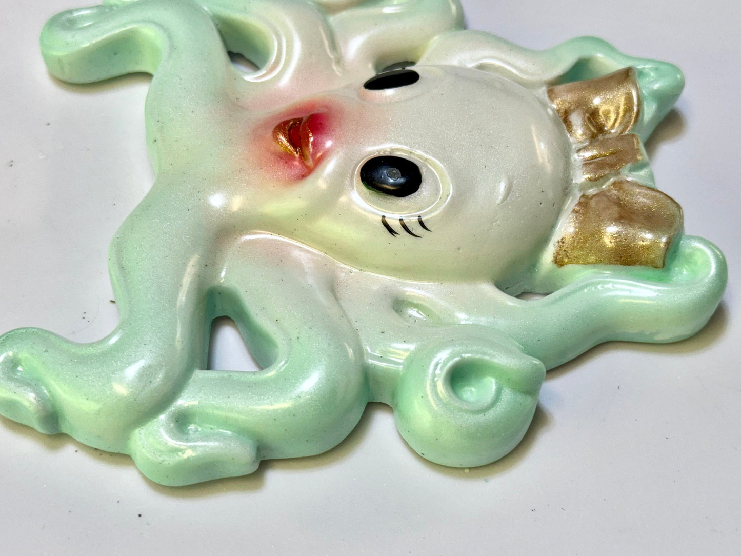 Retro Style Chalkware Octopus & Squid Wall Art Plaques, Kitschy Retro style Anthropomorphic Fish