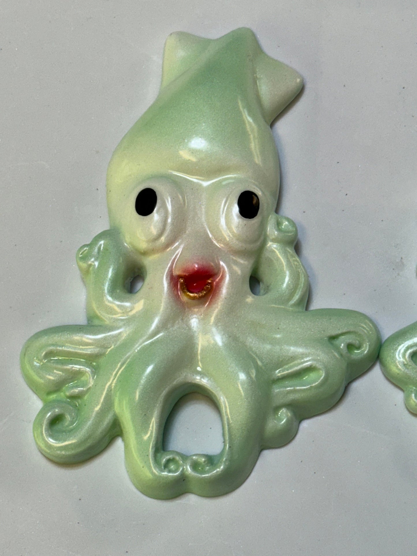 Retro Style Chalkware Octopus & Squid Wall Art Plaques, Kitschy Retro style Anthropomorphic Fish