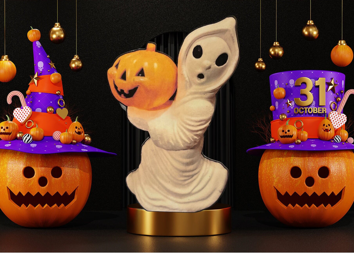 Halloween Ghost & Pumpkin Dummy Board Set – Vintage Style