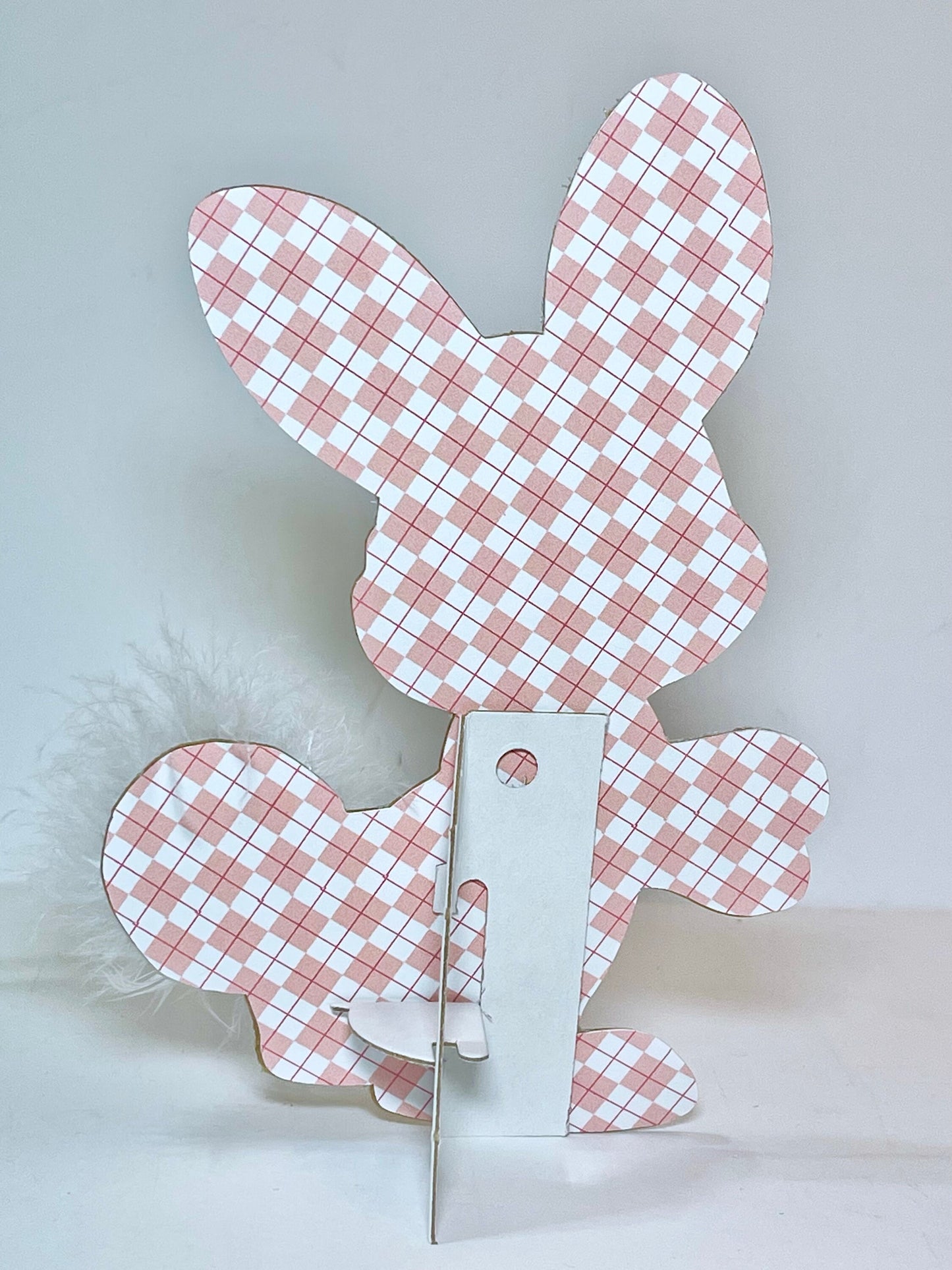Handmade Easter Bunny Standee Decor w/ Fluffy Tail & Glitter, Cute Spring Shelf Sitter Decor
