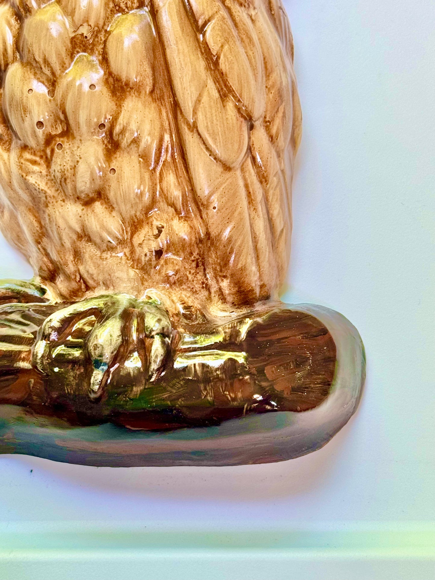 Vintage-Style Chalkware Owl Wall Plaque/ Shelf Sitter Large