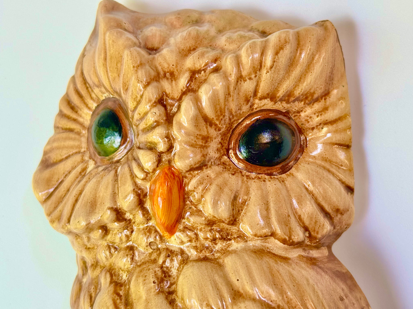 Vintage-Style Chalkware Owl Wall Plaque/ Shelf Sitter Large