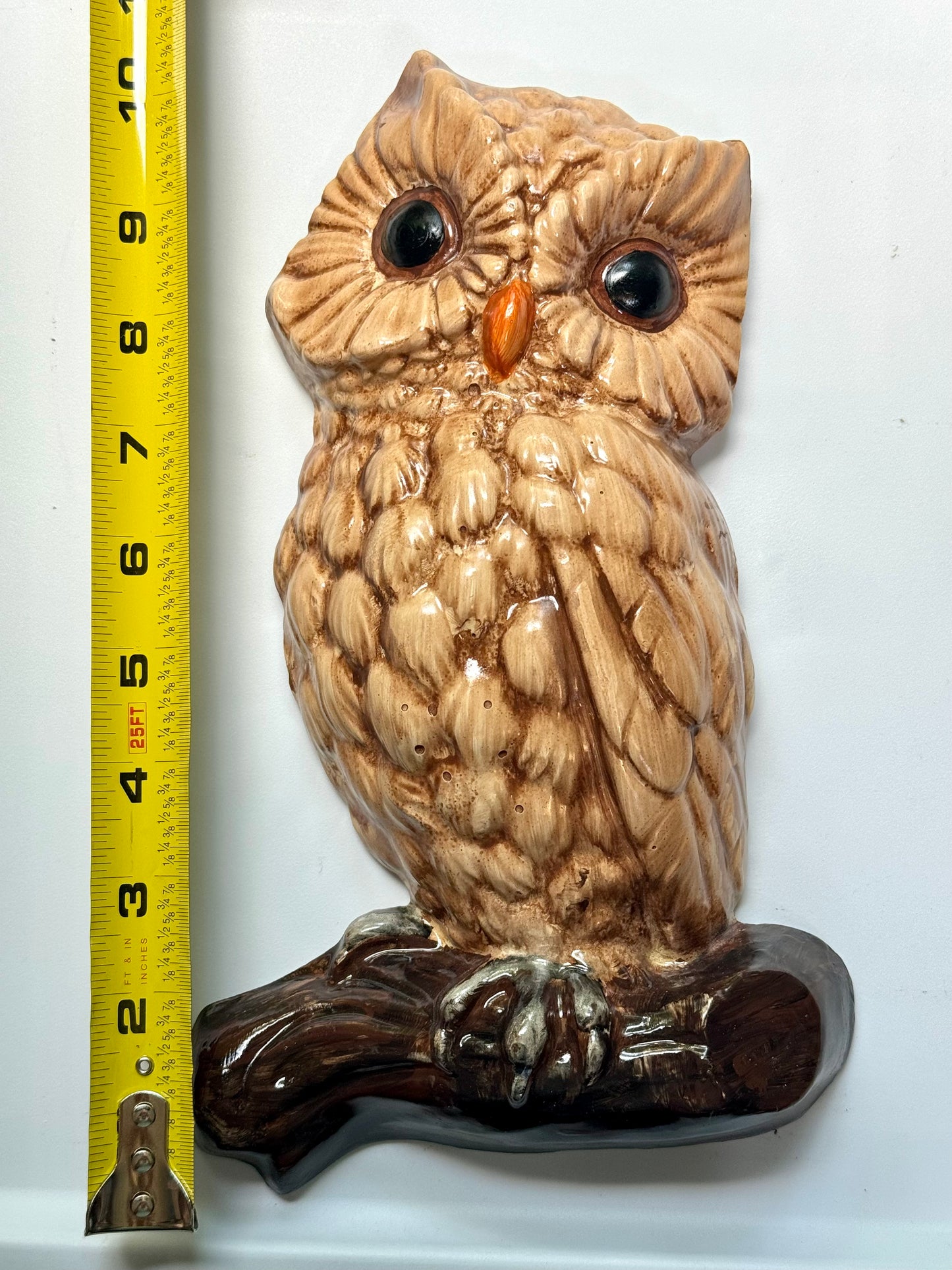Vintage-Style Chalkware Owl Wall Plaque/ Shelf Sitter Large