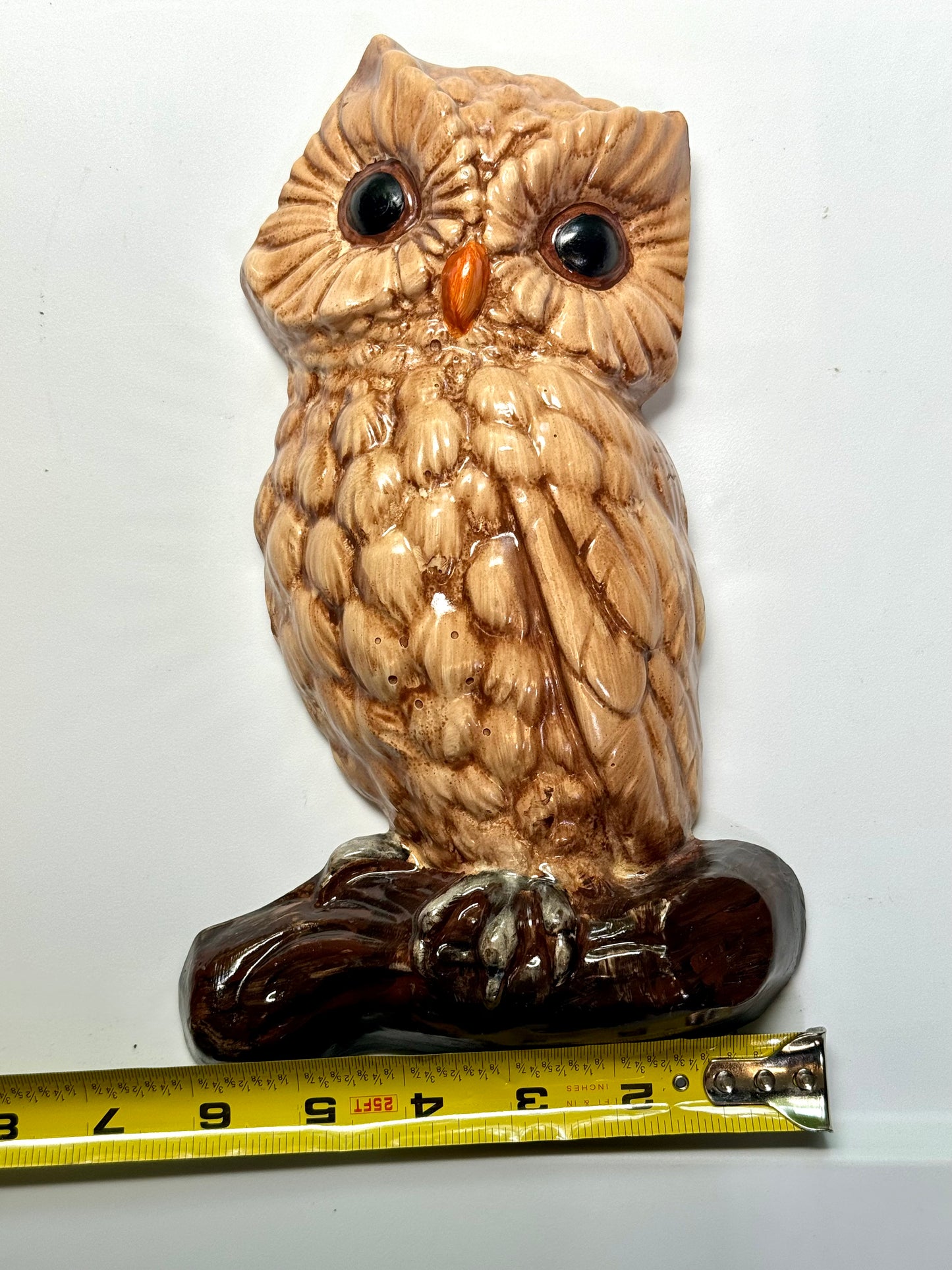 Vintage-Style Chalkware Owl Wall Plaque/ Shelf Sitter Large