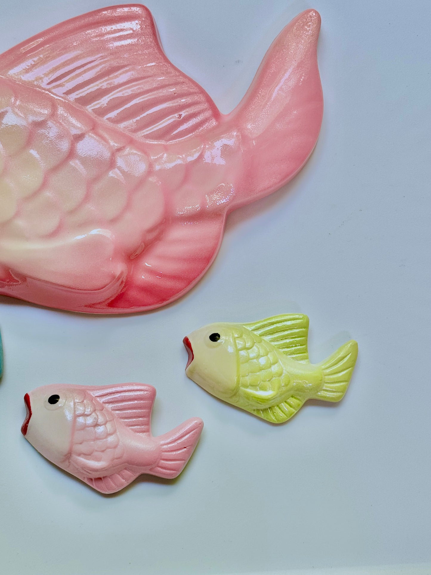 Pastel Mid Century Style Chalkware Fish Wall Art Plaques For Bathroom or Beach House, Great Mid Century Style Decor