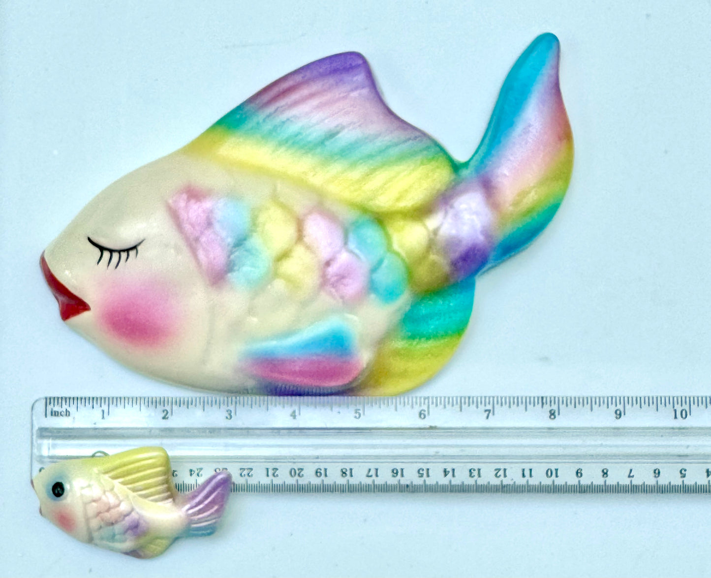 Retro Style Chalkware Fish Wall Art Plaques in Rainbow, Mid century Style Decor