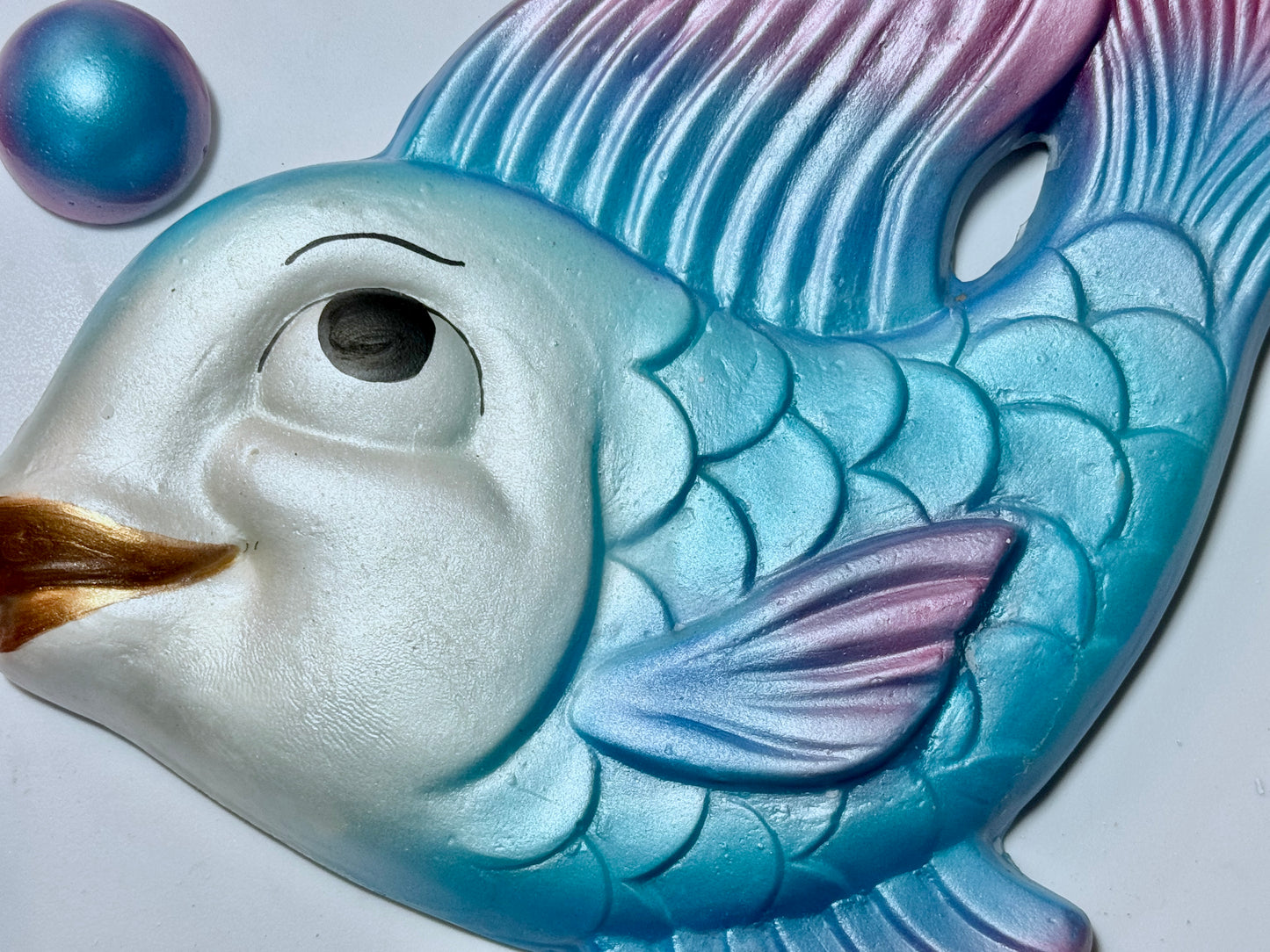 Vintage Style Fish & Bubble Chalkware Wall Art-- Fun Anthropomorphic Wall Plaques
