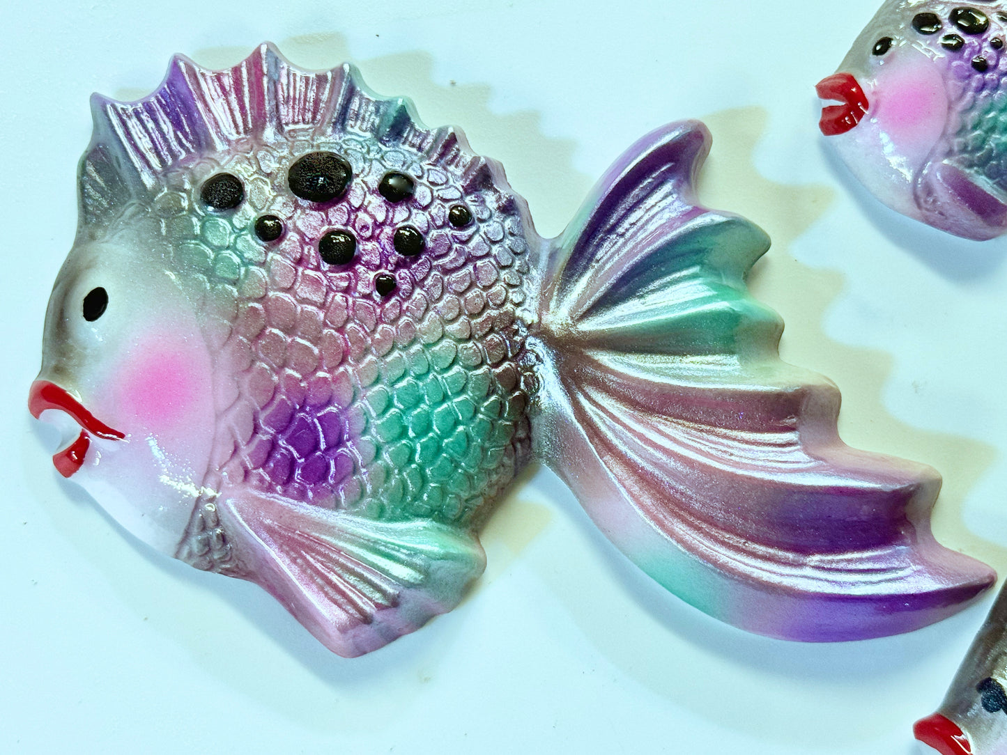 Mid Century Style Black & Rainbow Chalkware Fish Set, Fun Retro Style Wall Art Decor