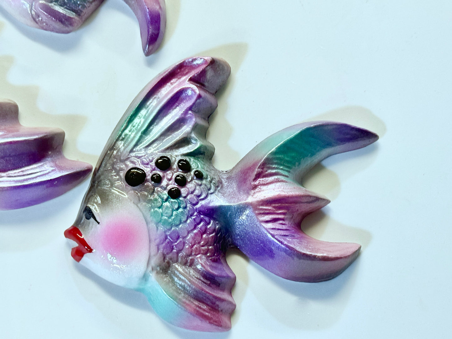 Mid Century Style Black & Rainbow Chalkware Fish Set, Fun Retro Style Wall Art Decor