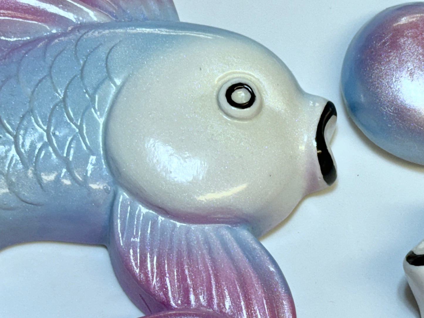 Pink & Purple Vintage Style Chalkware Goldfish/ Koi Wall Plaque set w/ Bubbles, Kitschy Mid Century Look, Goldfish KOI (Copy)