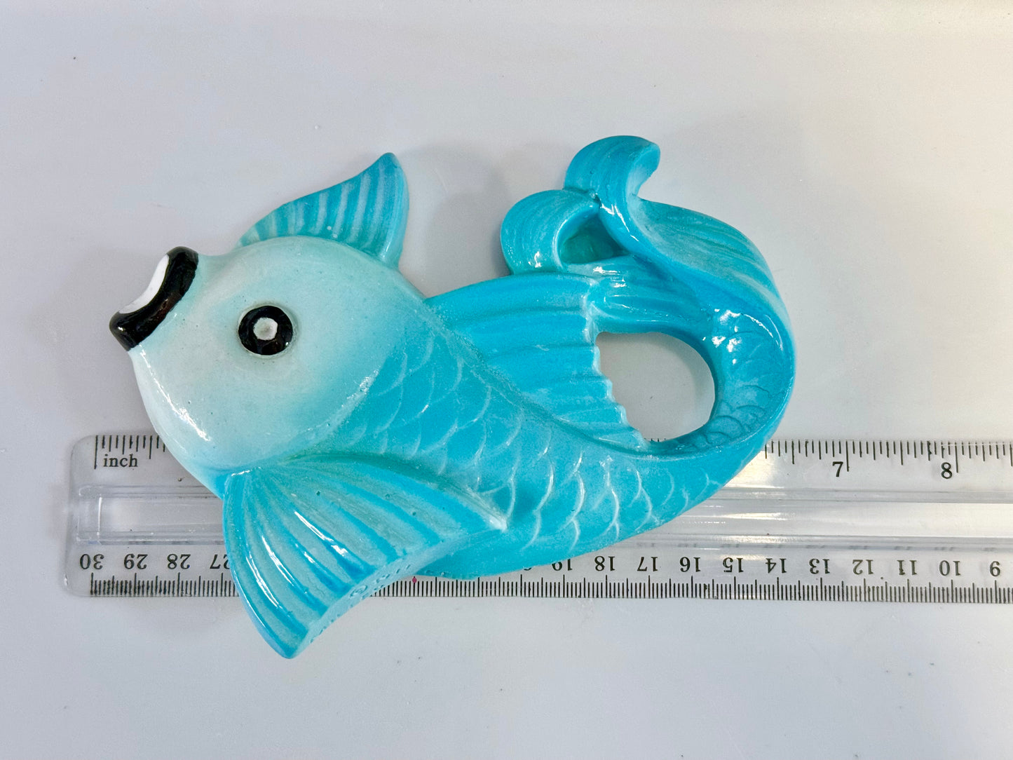 Blue Vintage Style Chalkware Goldfish/ Koi Wall Plaque set w/ Starfish, Kitschy Mid Century Look