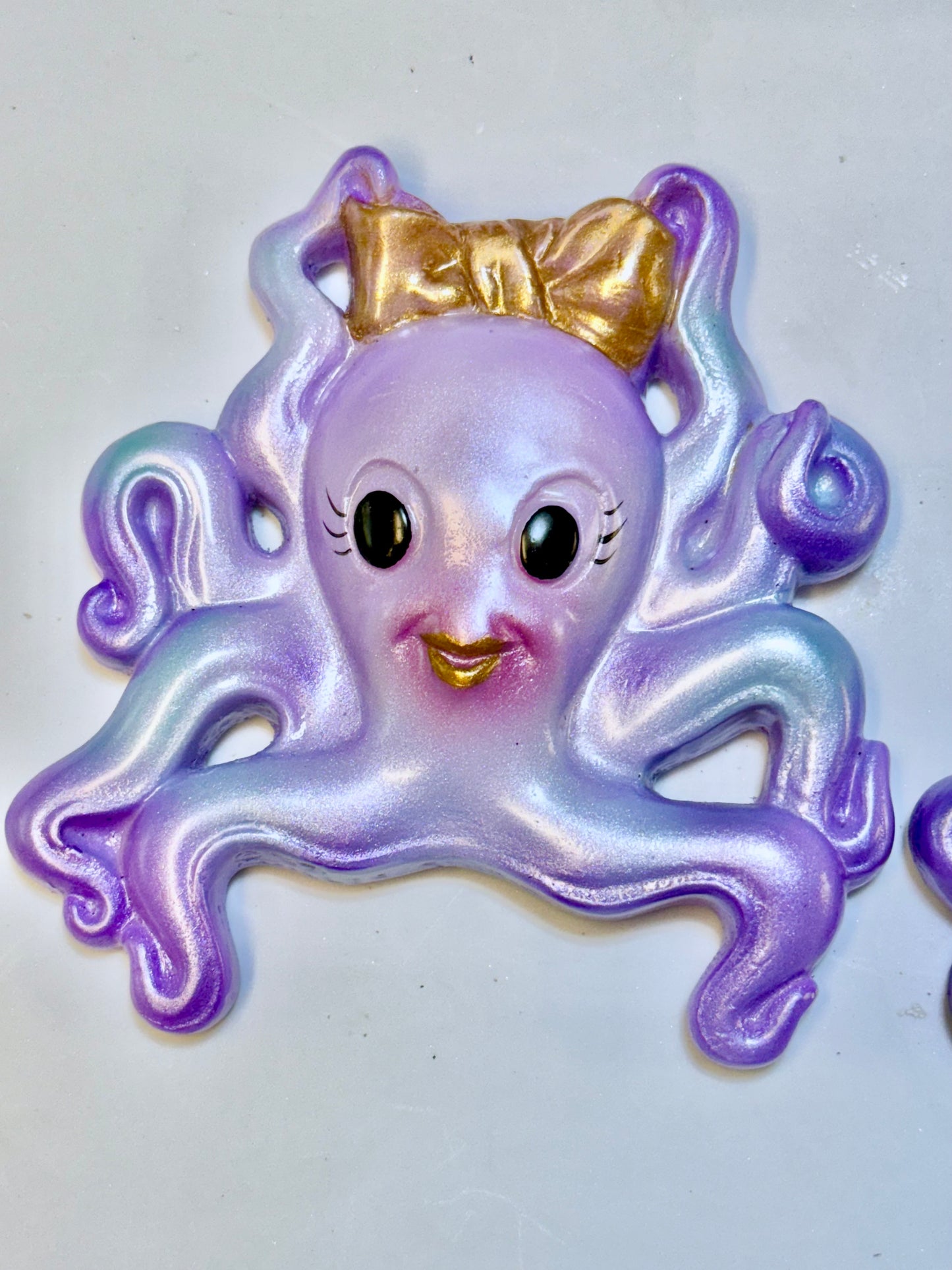 Retro Style Chalkware Octopus & Squid Wall Art Plaques, Kitschy Retro style Anthropomorphic Fish Wall Art
