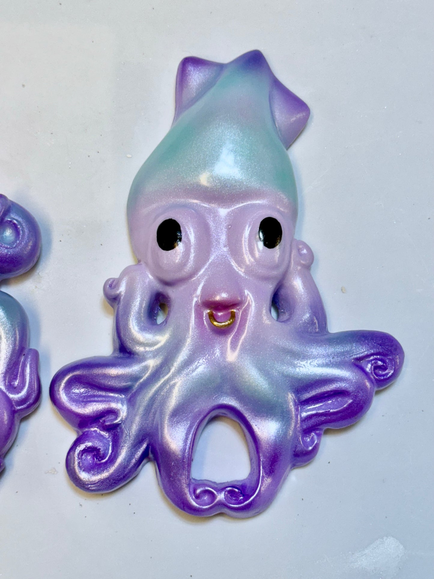 Retro Style Chalkware Octopus & Squid Wall Art Plaques, Kitschy Retro style Anthropomorphic Fish Wall Art
