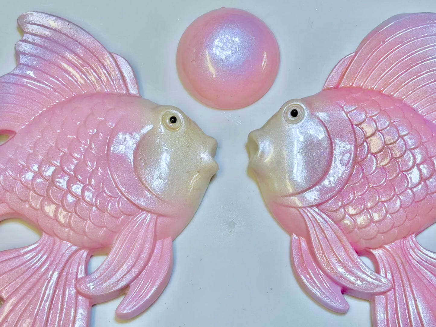 Large Pink & Purple Vintage Style Chalkware Goldfish/ Koi Wall Plaque set w/ Bubble, Kitschy Mid Century Decor