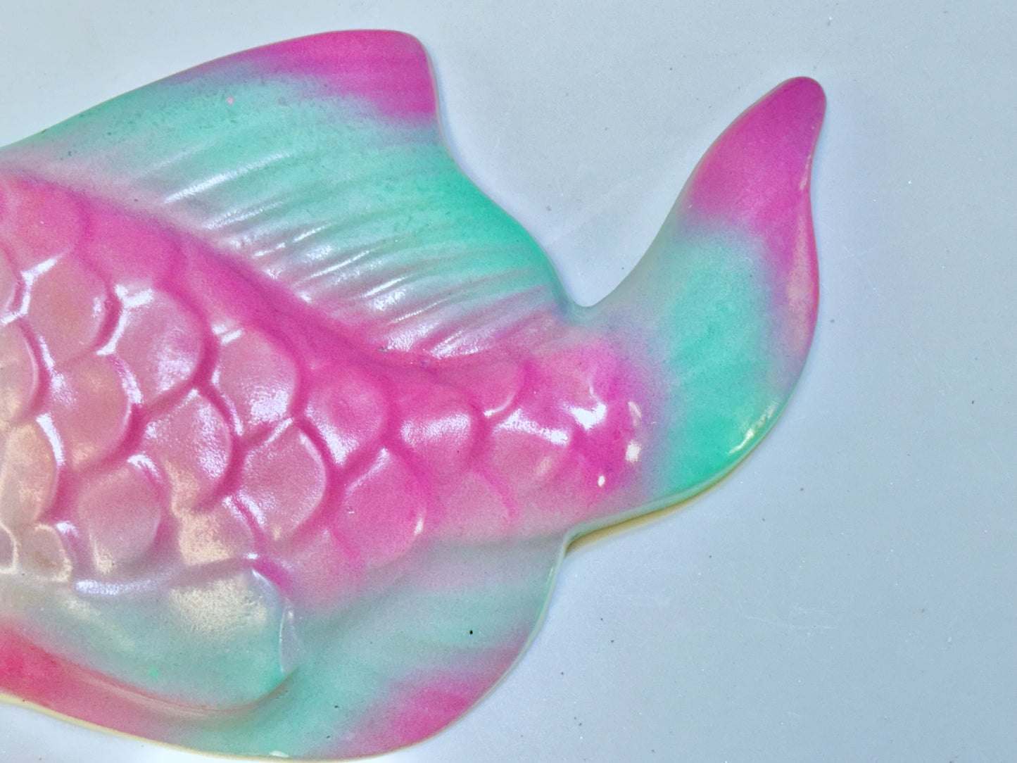 Pink & Teal Mid Century Style Chalkware Fish Wall Art Plaques For Bathroom or Beach House, Great Mid Century Style Decor