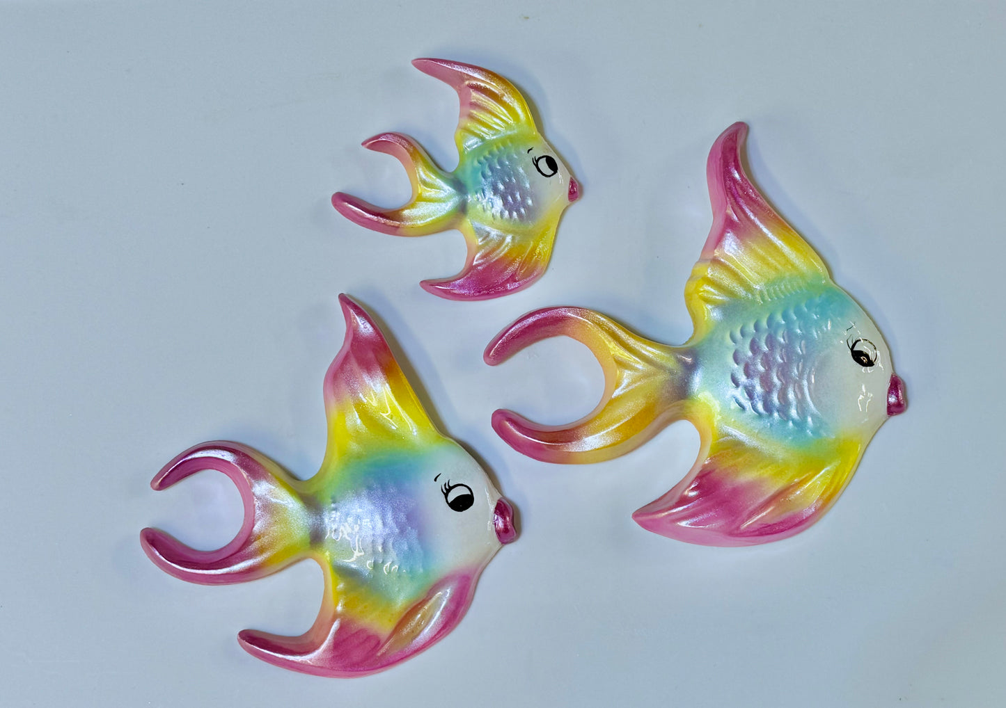 Anthropomorphic Retro Style Chalkware Wall Art Fish Family Plaque/ Decor Set