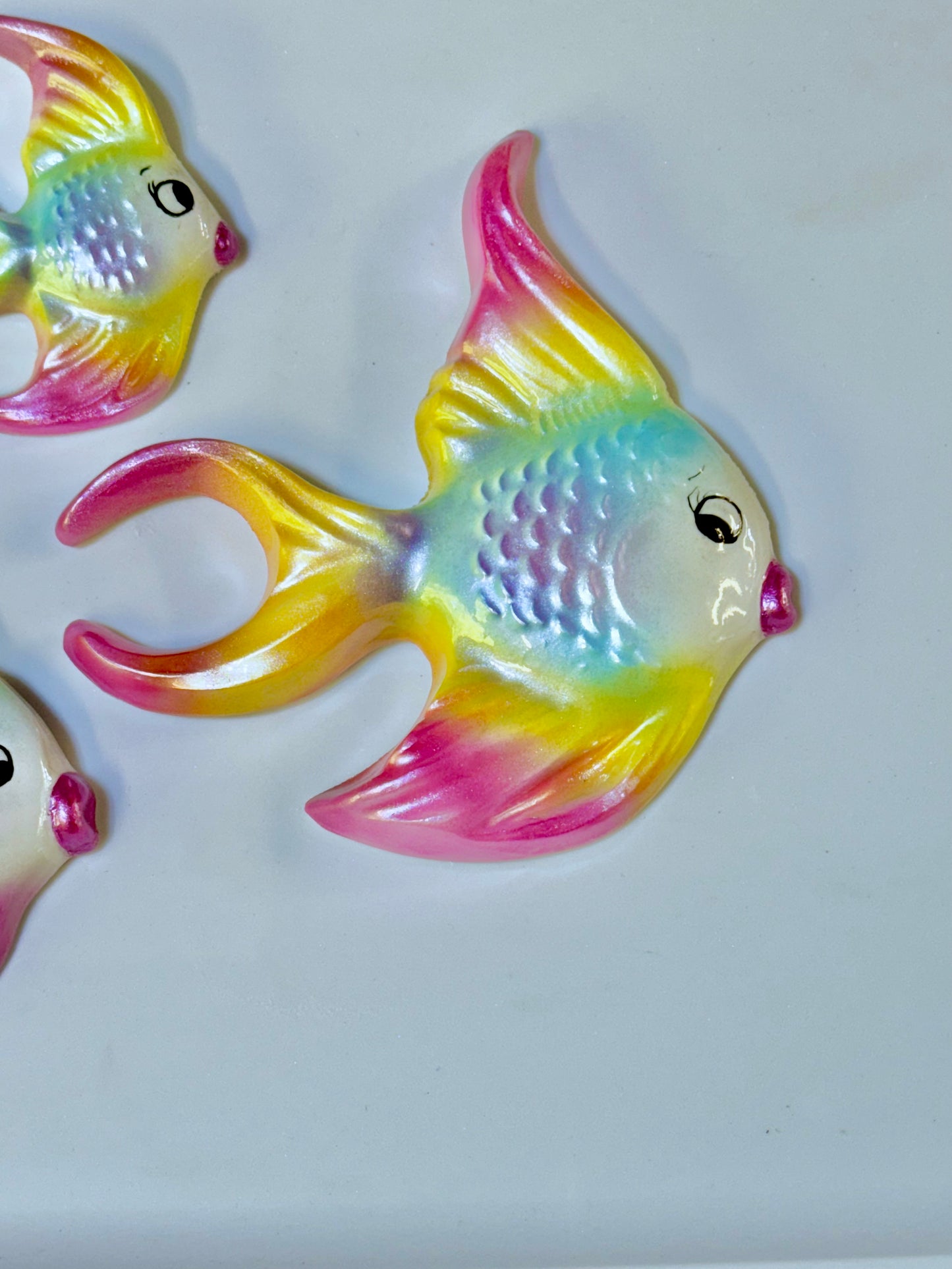 Anthropomorphic Retro Style Chalkware Wall Art Fish Family Plaque/ Decor Set