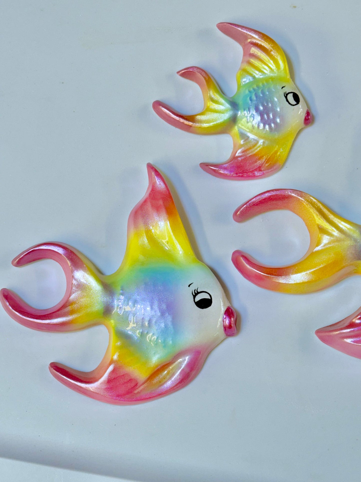 Anthropomorphic Retro Style Chalkware Wall Art Fish Family Plaque/ Decor Set