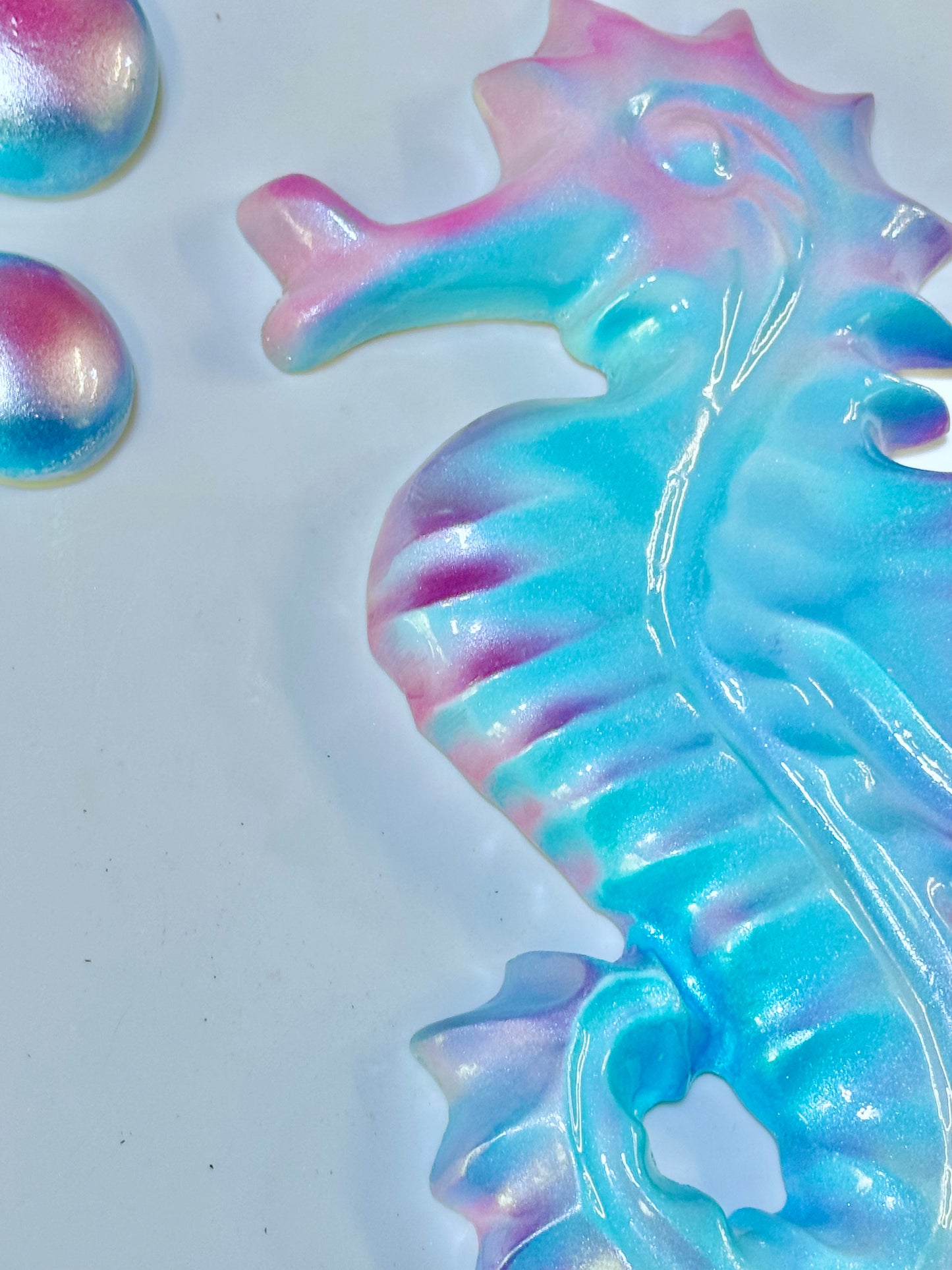 Pink & Blue Mid-Century Style Chalkware Seahorse & Bubbles Wall Art Plaques, Large