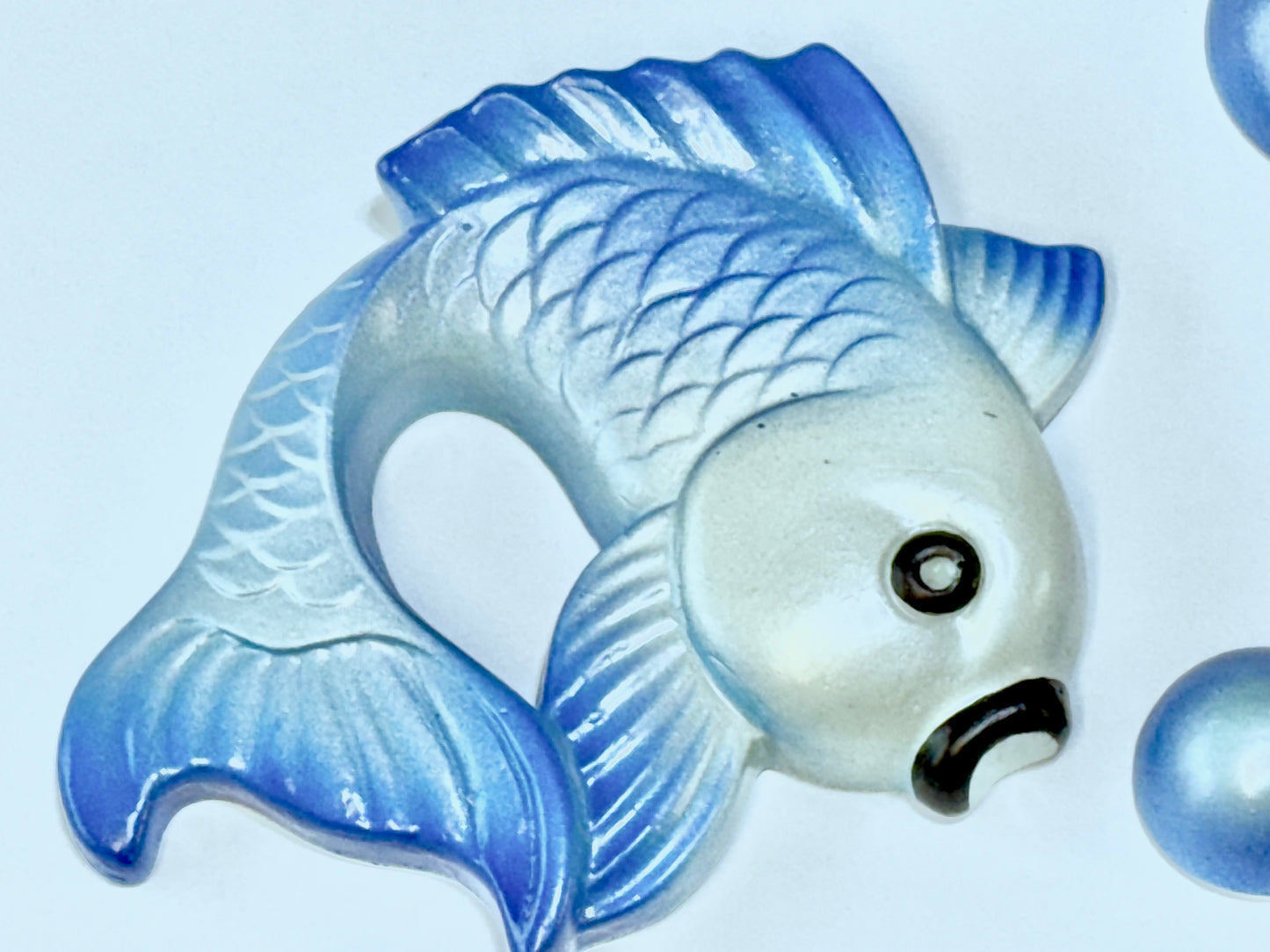 Vintage Style Chalkware Goldfish/ Koi Wall Plaque set w/ Bubbles in Blue