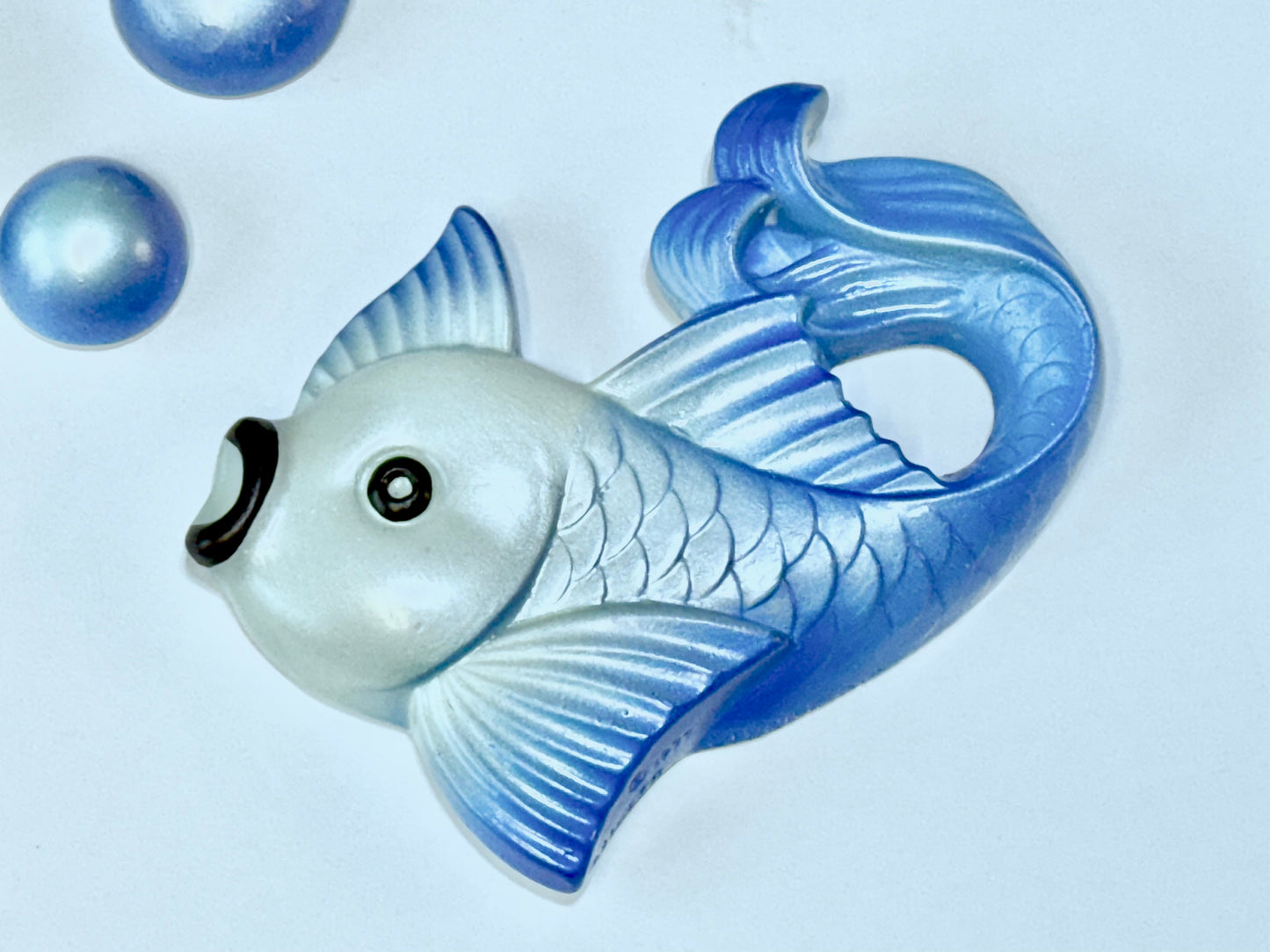 Vintage Style Chalkware Goldfish/ Koi Wall Plaque set w/ Bubbles in Blue