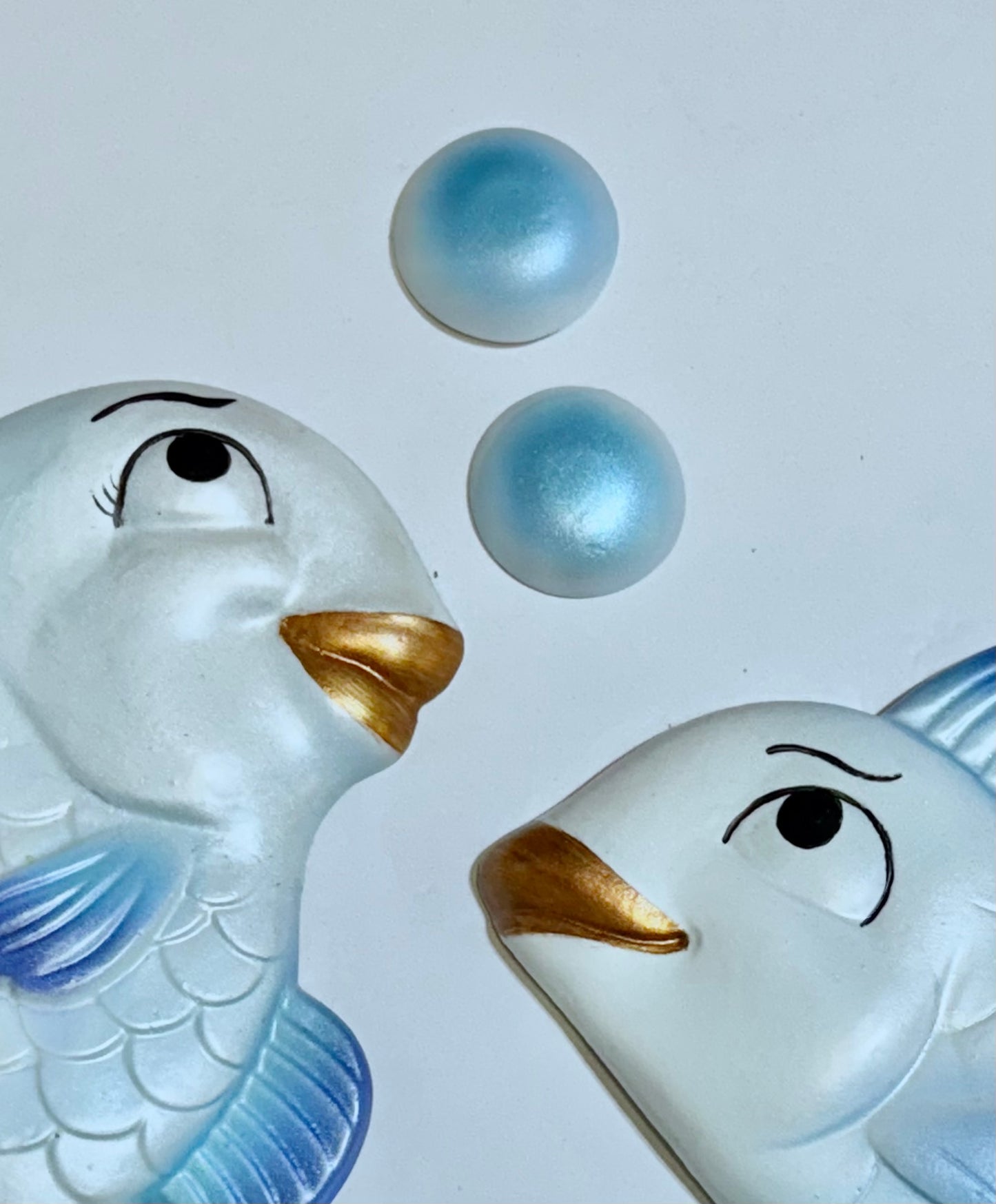 Anthropomorphic Blue Chalkware Fish & Bubbles-- Fun Kitschy Decor
