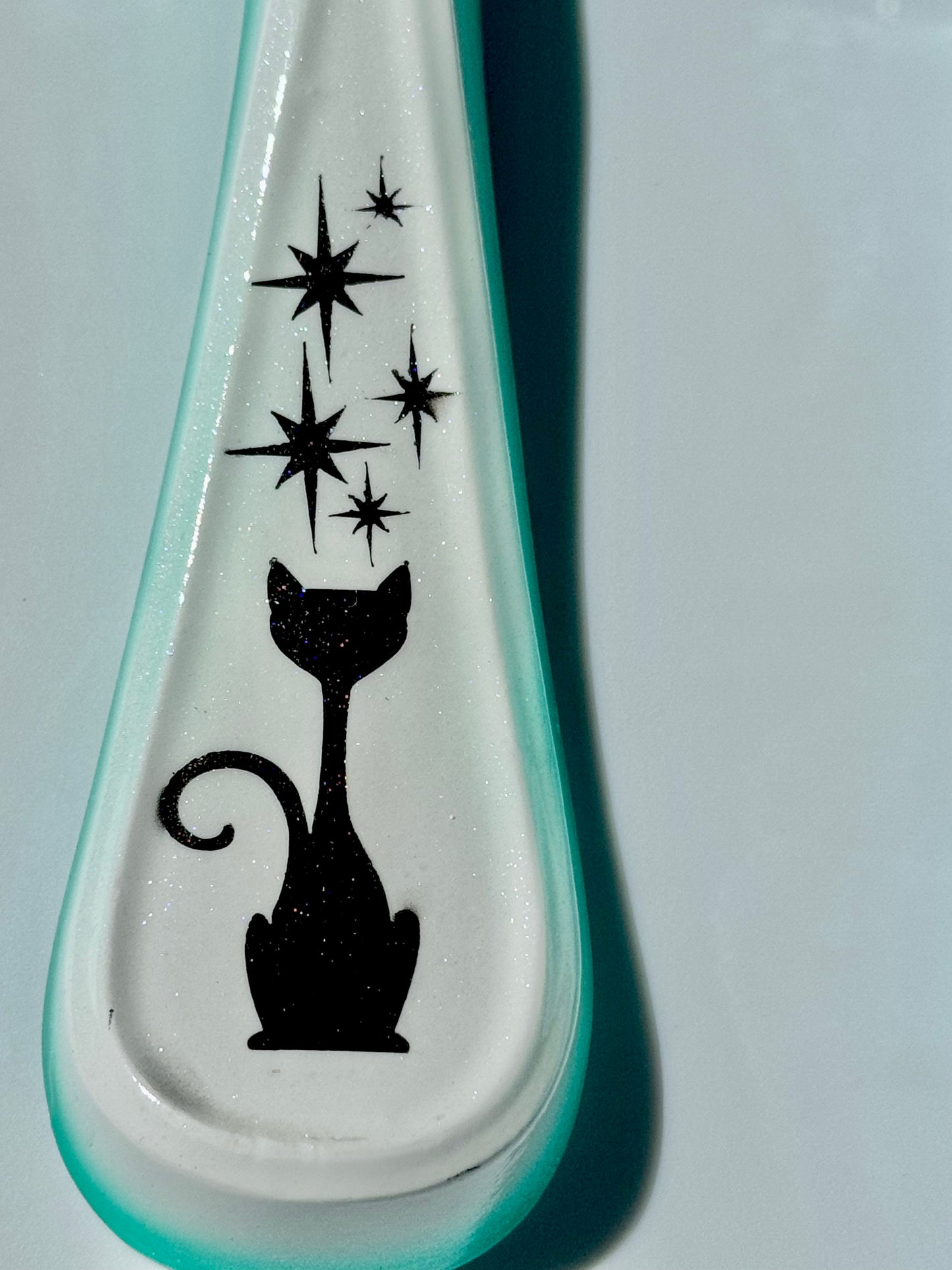 Chalkware Fork & Spoon Wall Plaques-- Atomic Cat & Starburst Pattern