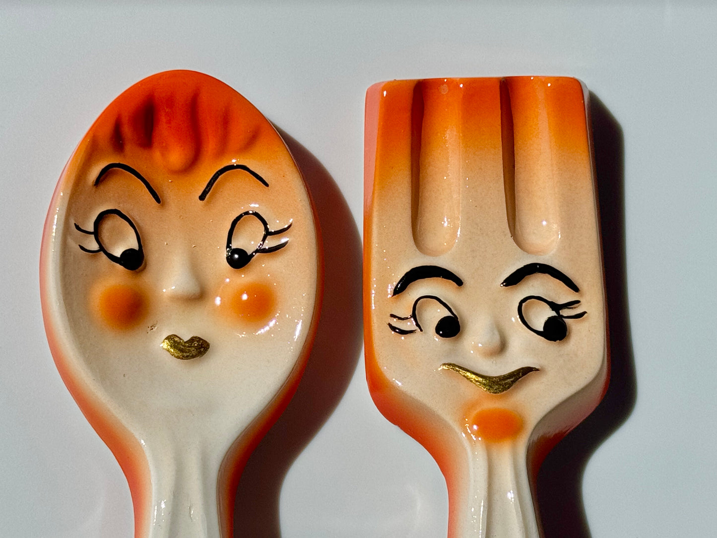 Halloween Themed Chalkware Fork & Spoon Wall Plaques Featuring Handpainted Witch
