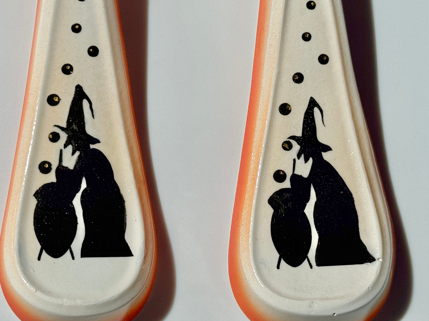 Halloween Themed Chalkware Fork & Spoon Wall Plaques Featuring Handpainted Witch