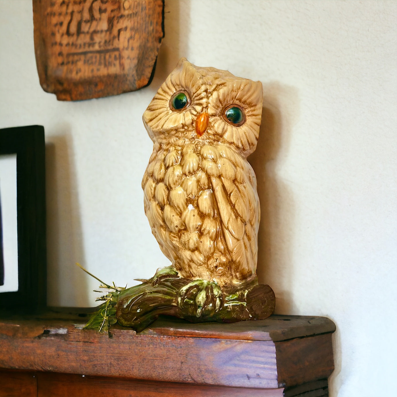 Vintage-Style Chalkware Owl Wall Plaque/ Shelf Sitter Large