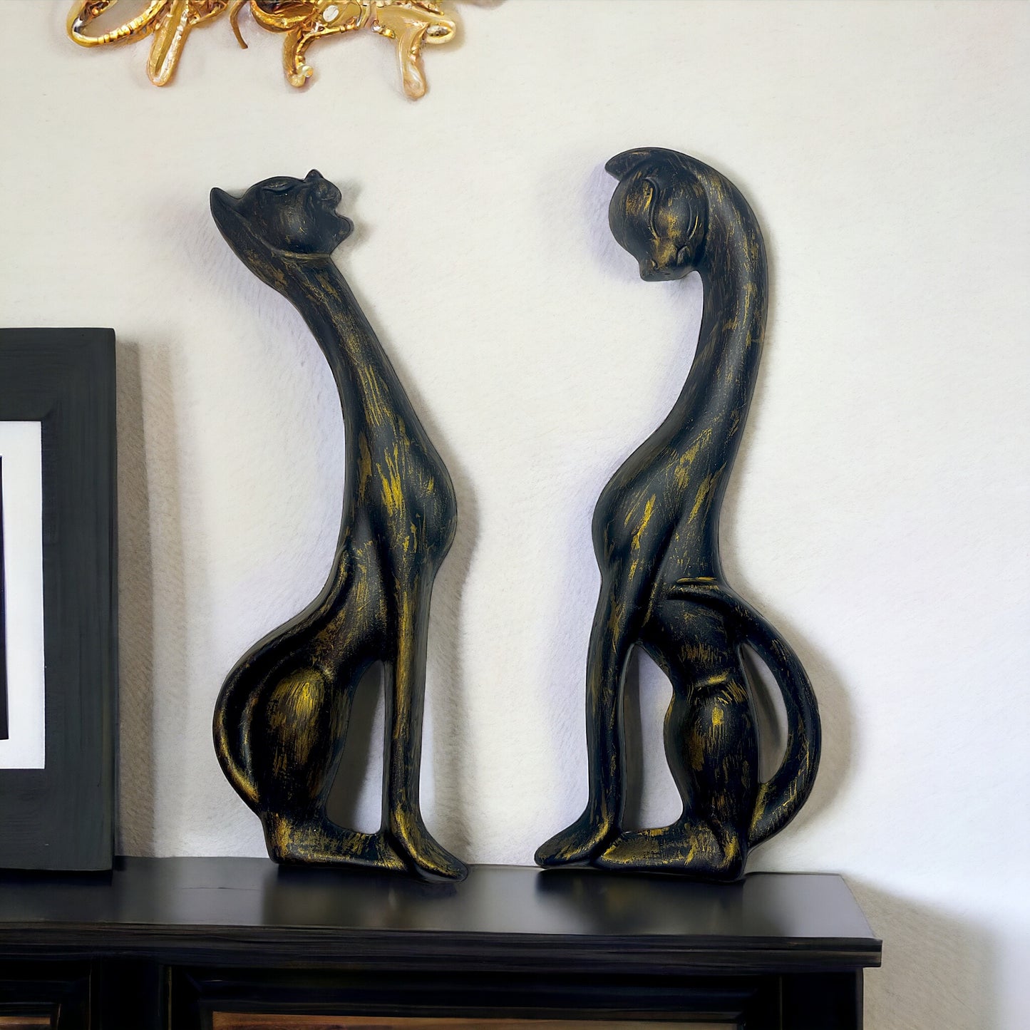 Retro Atomic Cat Chalkware Wall Plaques – Mid Century Vintage Style Decor