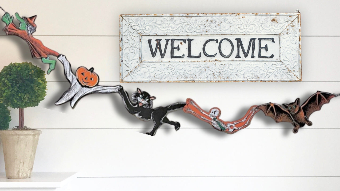 Vintage Style Figural Halloween Banner, Beistle Insp Halloween Garland, Moveable Antique Halloween Figure Bunting