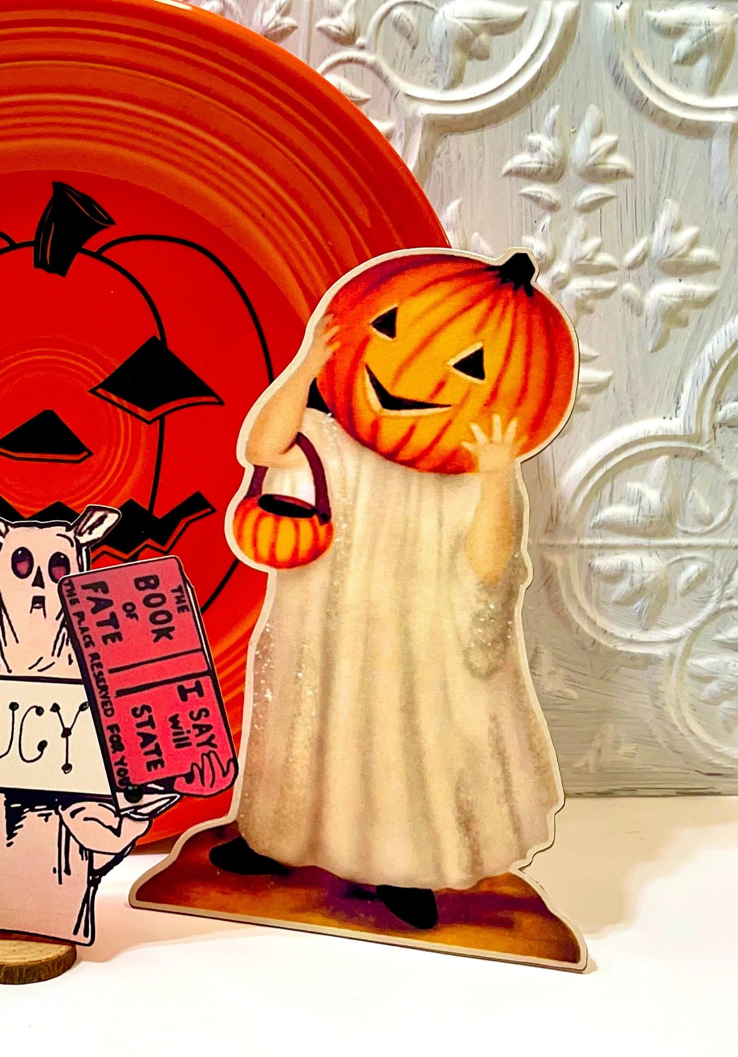 Antique Halloween Decor Pumpkin Head Dummy Board Standee