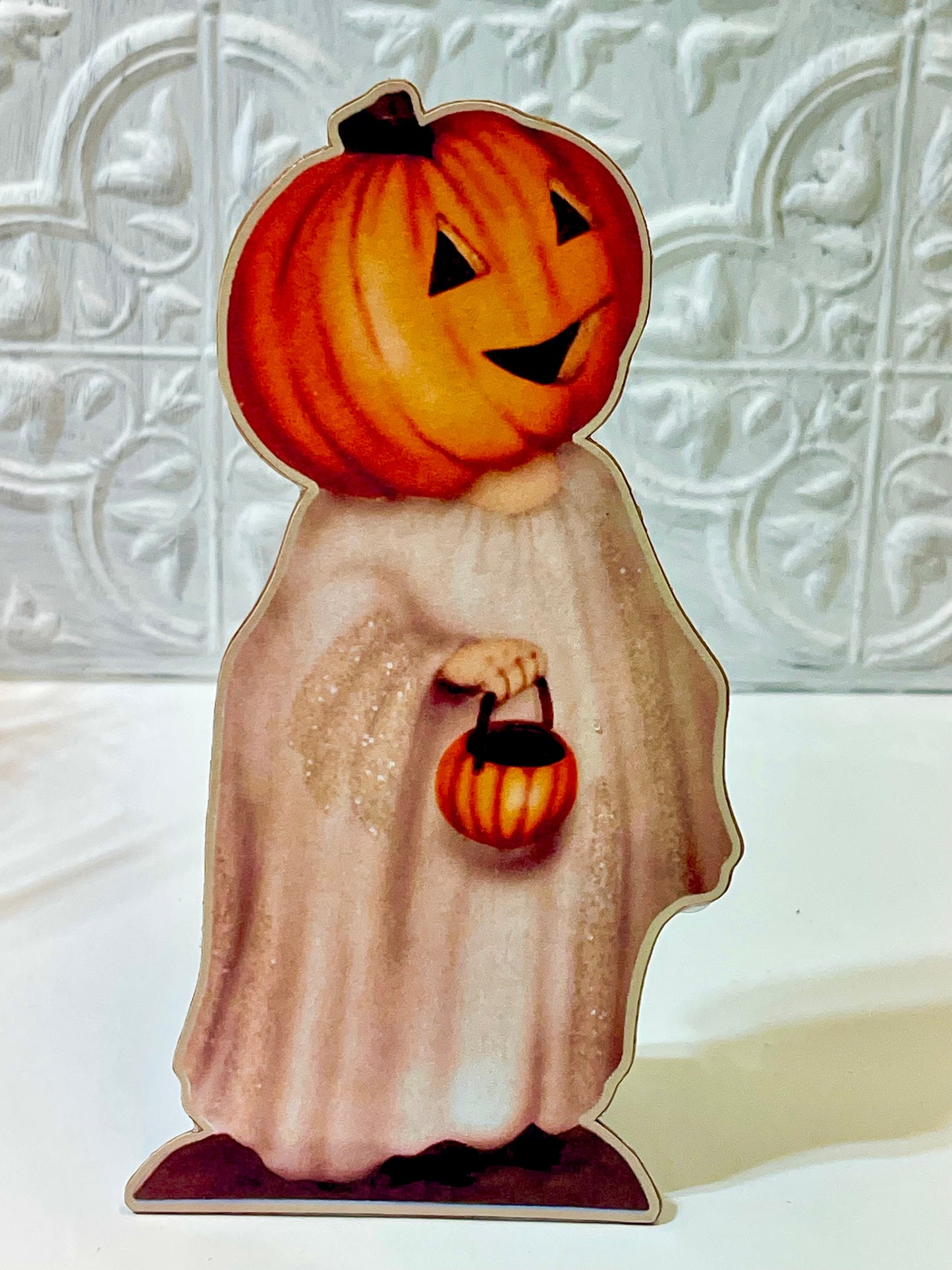 Antique Halloween Decor Pumpkin Head Dummy Board Standee