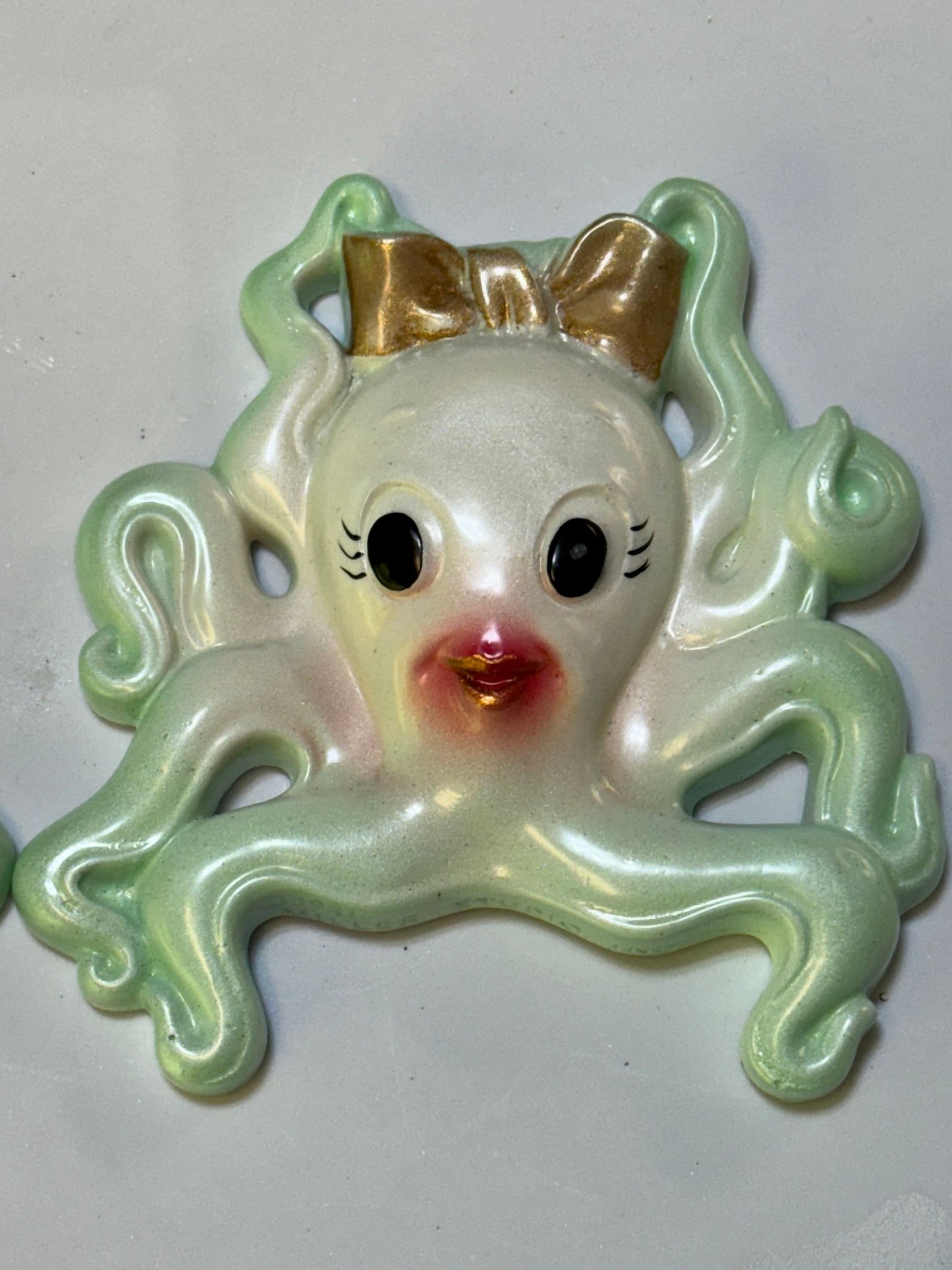 Retro Style Chalkware Octopus & Squid Wall Art Plaques, Kitschy Retro style Anthropomorphic Fish