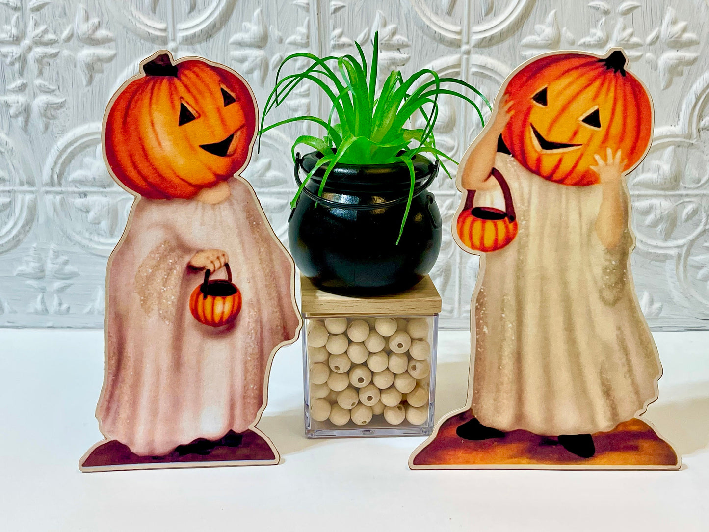 Antique Halloween Decor Pumpkin Head Dummy Board Standee