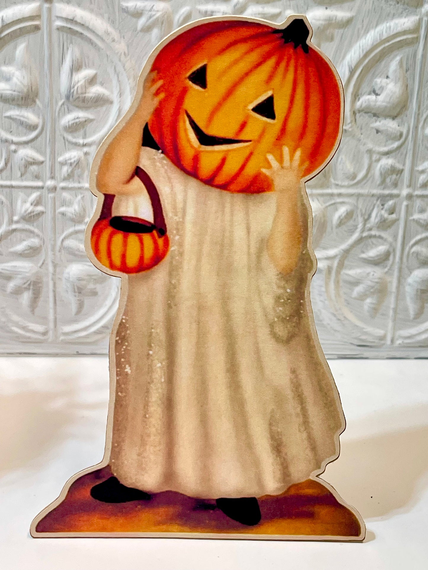 Antique Halloween Decor Pumpkin Head Dummy Board Standee