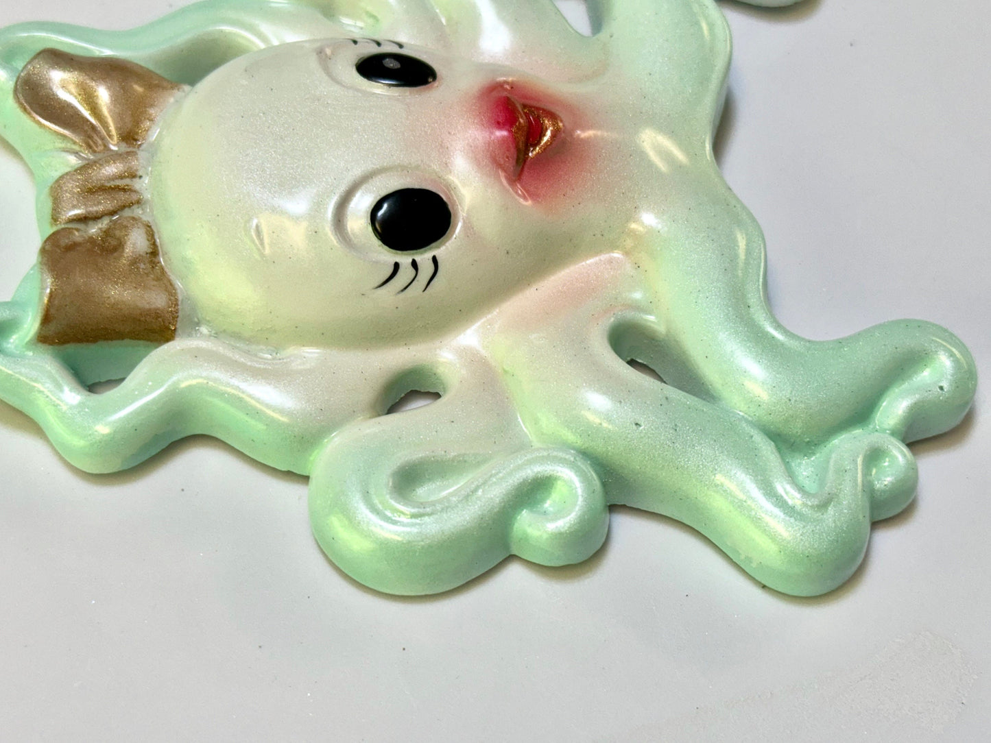 Retro Style Chalkware Octopus & Squid Wall Art Plaques,  Kitschy Retro style Anthropomorphic Fish