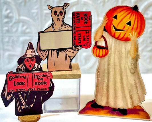 Vintage Beistle Halloween Die Cut Moveable Sign/ Place Card Holder, Handmade Reproduction Antique Halloween Decor, Halloween Ephemera
