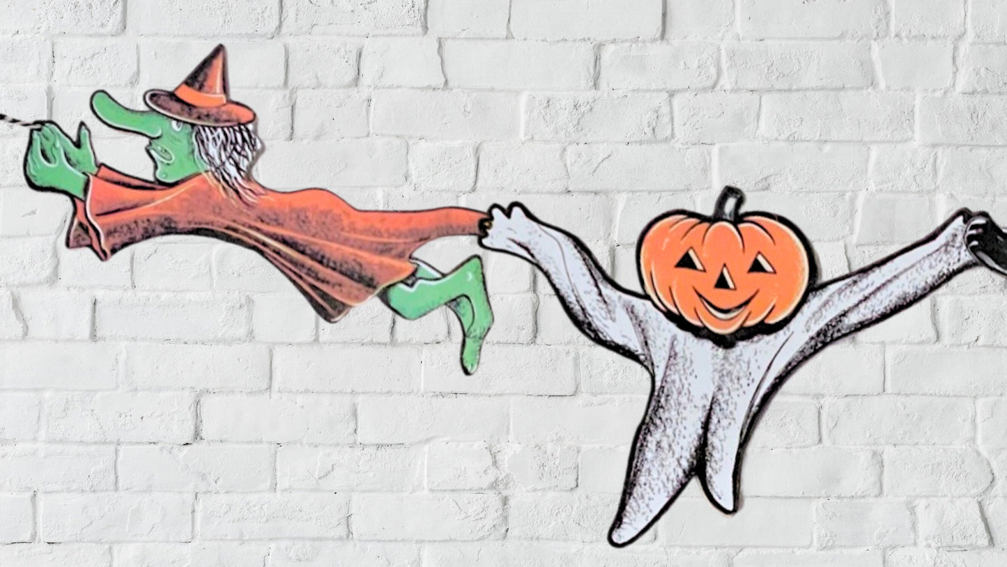 Vintage Style Figural Halloween Banner, Beistle Insp Halloween Garland, Moveable Antique Halloween Figure Bunting
