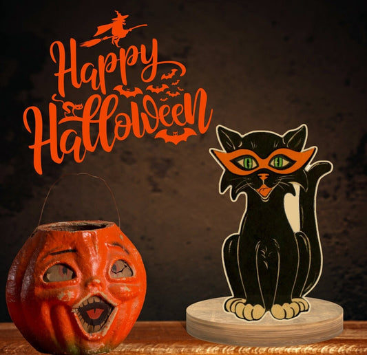 Vintage Style Kitschy Black Cat Halloween Decor Standee Dummyboard, handmade
