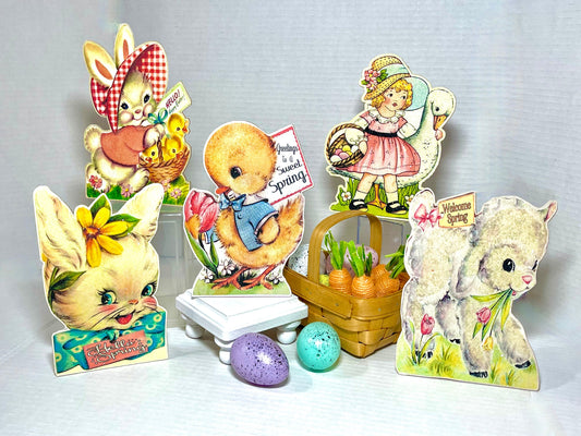 Easter Shelf Decor, Easter Tiered Tray Decor, Vintage Art, Farmhouse Shelf Sitter, Easter Bunny Decor, Vintage Standee, Hello Spring Sign
