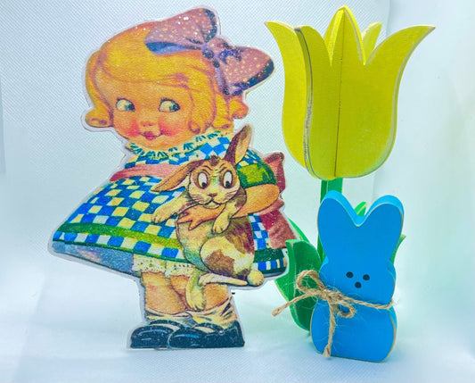 Vintage Easter Decor/ Spring Decor, Easter Bunny Dummy Board Standee, Spring Farmhouse Decor