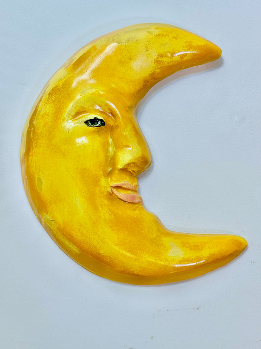 Vintage Style/ Retro Crescent Moon Face Chalkware Wall Plaque
