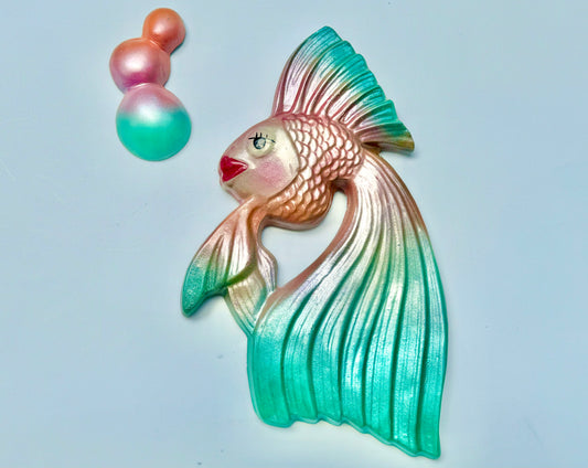 Anthropomorphic Lusterware MCM Vintage Style Chalkware Wall Art Fish & Bubbles