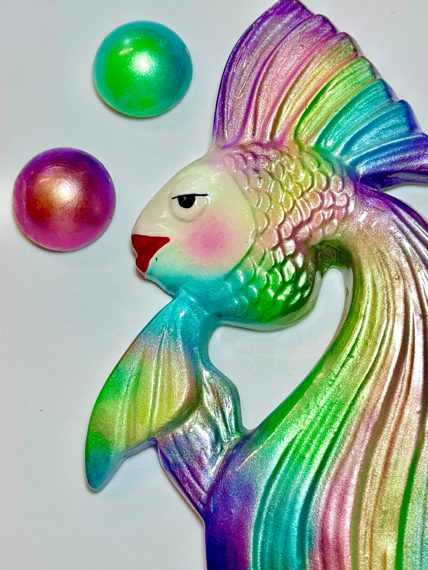 Anthropomorphic Rainbow Lusterware MCM Vintage Style Chalkware Wall Art Fish & Bubbles