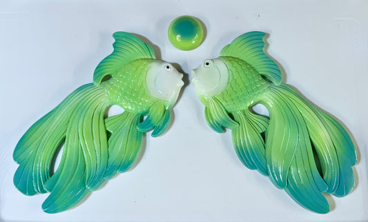 Large Green Vintage Style Chalkware Goldfish/ Koi Wall Plaque set w/ Bubble,  Kitschy Mid Century Decor