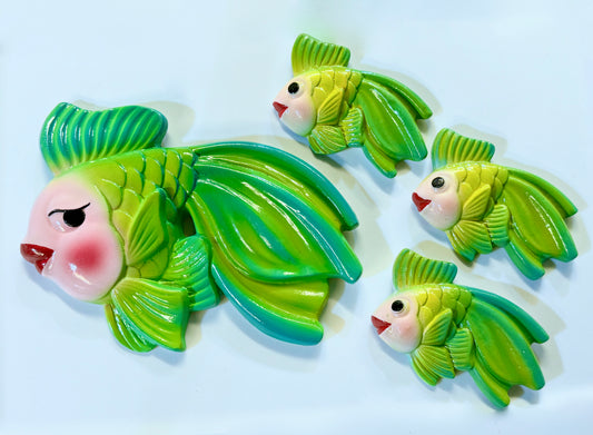 Anthropomorphic Mom & Baby  Mid Century Style Chalkware Fish Wall Plaques-- Great  For Bathroom or Beach House. Super Mid Century Style Decor