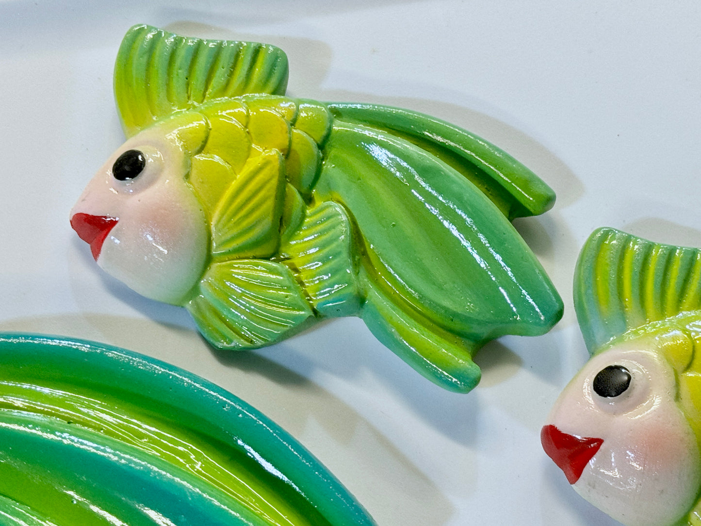 Anthropomorphic Mom & Baby  Mid Century Style Chalkware Fish Wall Plaques-- Great  For Bathroom or Beach House. Super Mid Century Style Decor